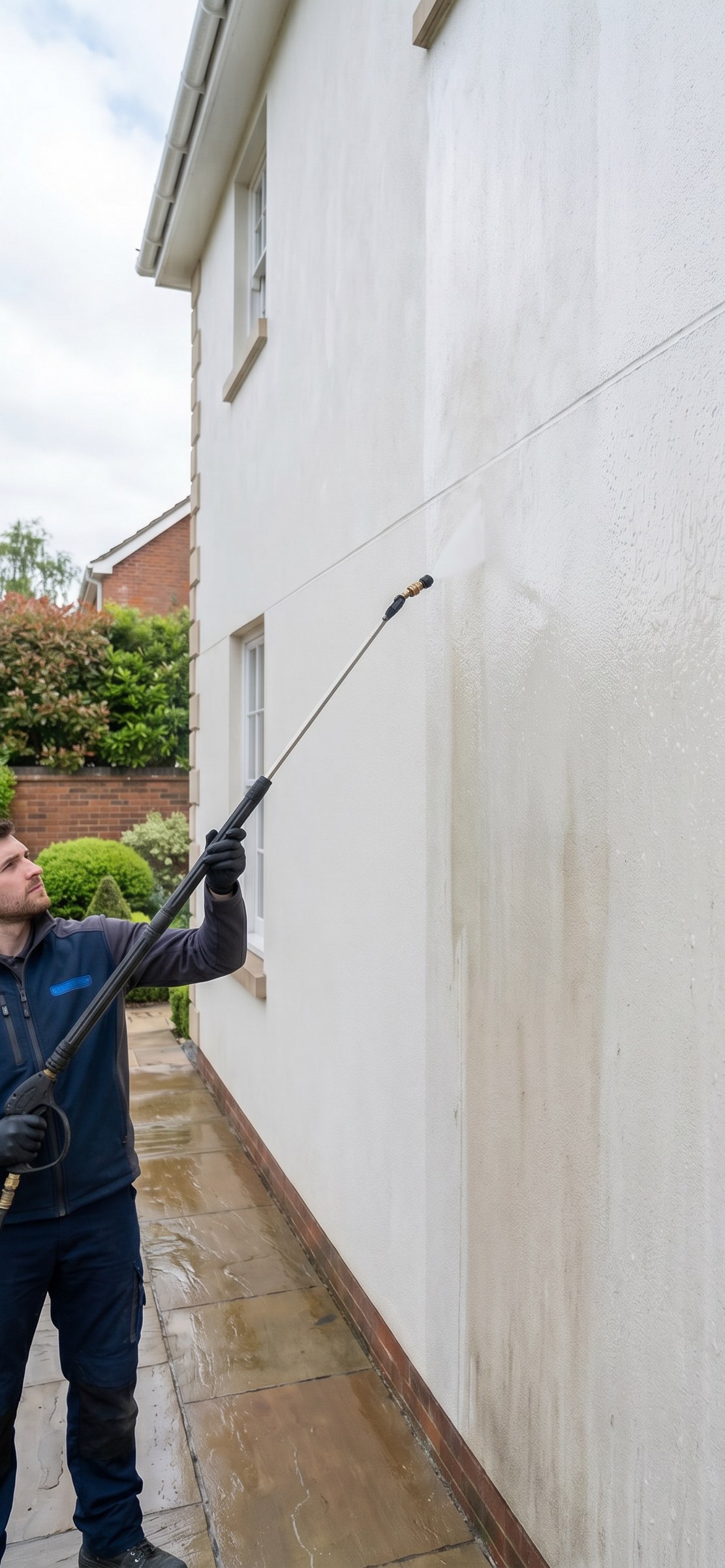 Cleaner treated portion of the same render wall after the finish was improved.